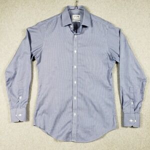 T.M. Lewin Men 15.5 34.5 Super Fitted Blue White Houndstooth No-Iron Dress Shirt